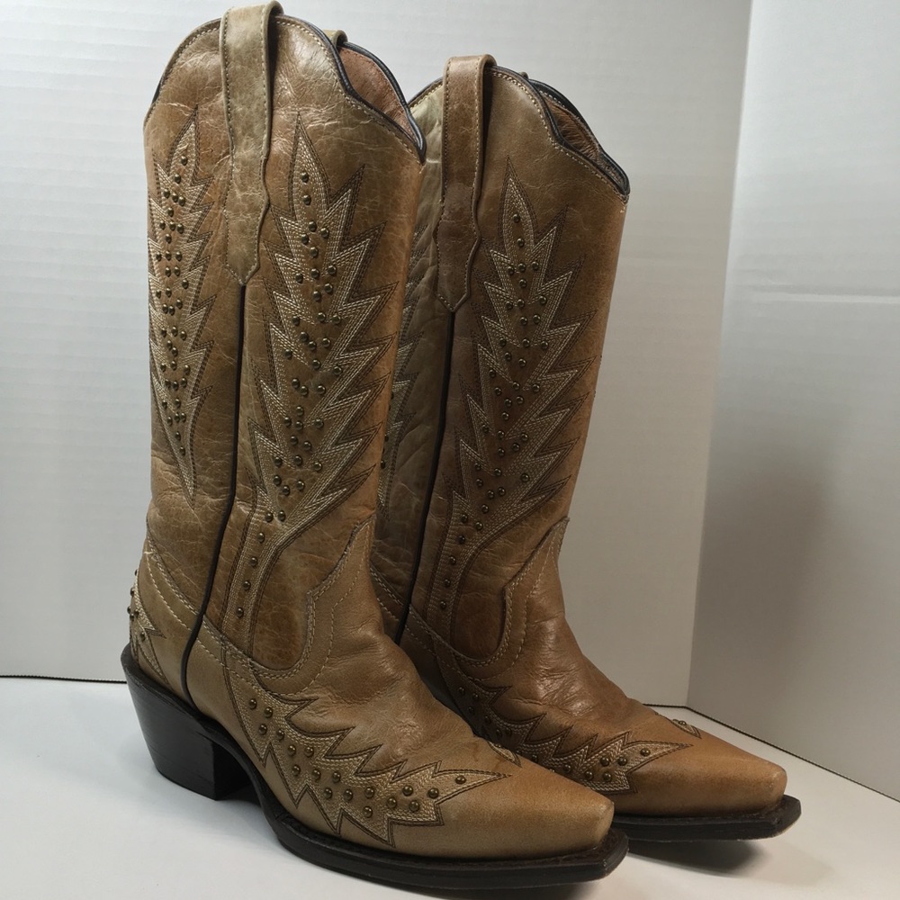 All Leather Size 6 Corky’s Gypsy Girl Tan “Dakota” Boots w/ Bling 14” Tall